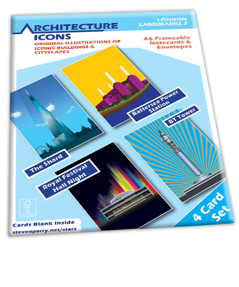 London Landmarks 2 - 4  Card Set £7.99 Includes The Shard, BT Tower, Battersea Power Station, Royal Festival Hall Night Cards